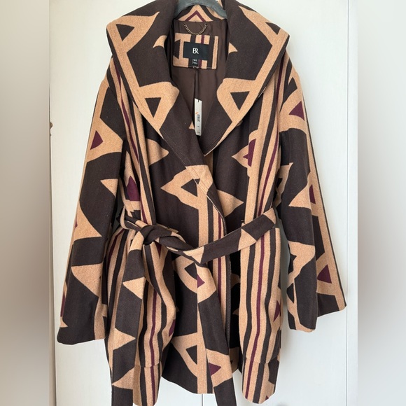 NWT Banana Republic Vilama Print Fall Wool Wrap Coat in Malbec Rad/Tan Size M/L - Picture 6 of 12